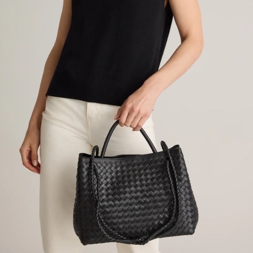 Quince Italian Leather Handwoven Satchel Large Black Bag